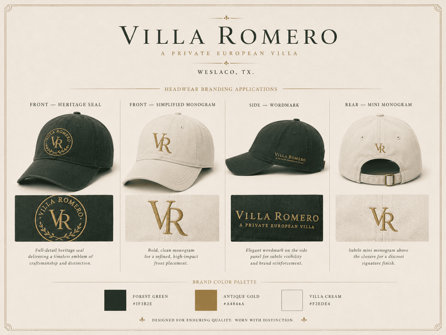 Villa Romero branded headwear concept collection